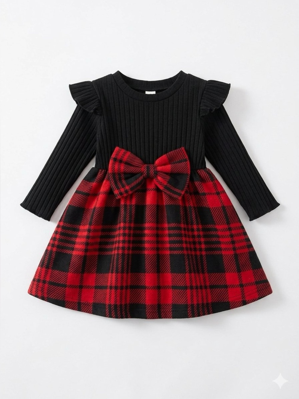 SHEIN Black & Red Plaid Knit-Top Girls Dress